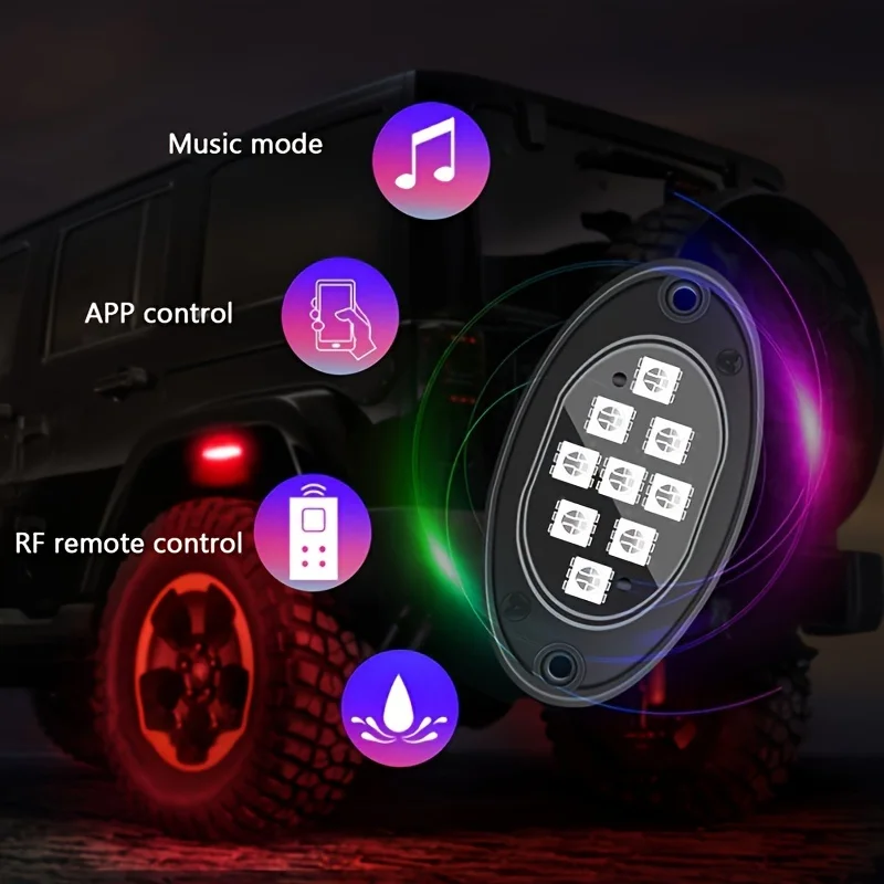 4/6/8/10/12pcs Automotive chassis lights RGB wireless remote control LED ambient lights - Automotive modification warning lights