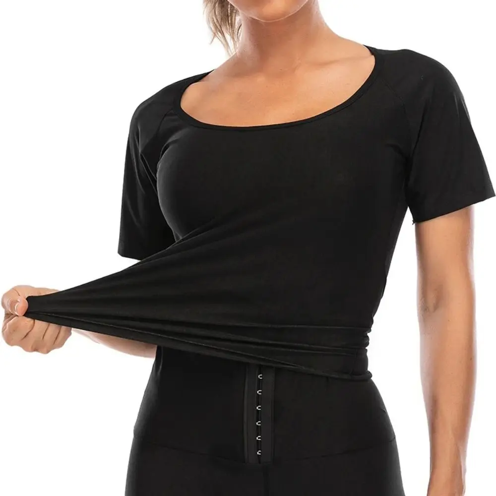 

Sweat-resistant Sweat Short Sleeve Fat Burning Waist Trainer Sauna Sweat Shirt Elastic Compression Fit Women's Sweat Shirt Yoga
