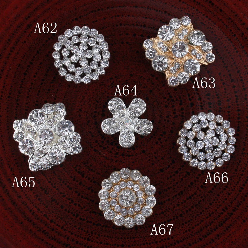 120PCS Hot Fix Vintage Round Metal Rhinestone Buttons Bling Flatback Flower Centre Crystal Pearl Buttons for Hair accessories