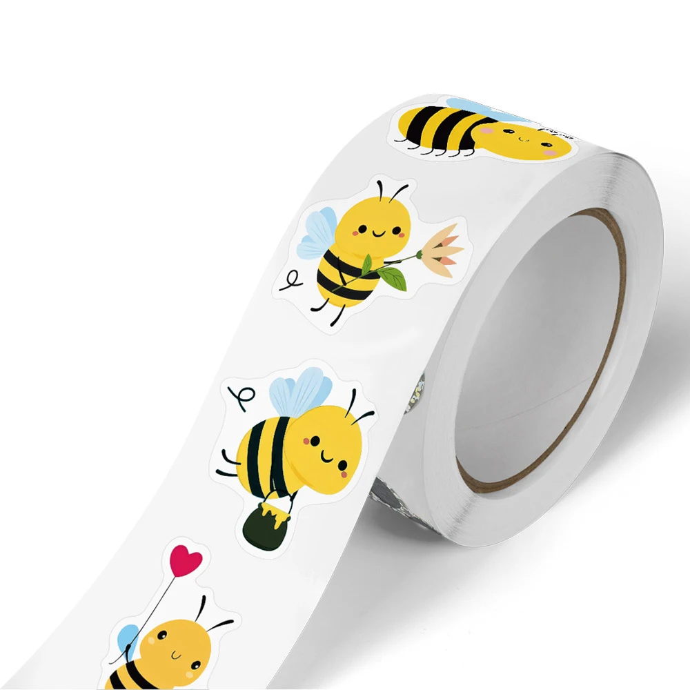 500pcs/Roll Cute Cartoon Bee Stickers Animal Decal Waterproof Self-Adhesive Paper Mobile Reward Sealing Label Stationery Sticker