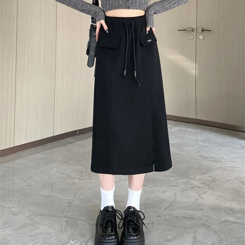 2024 Sports Casual Split Skirts Women Spring and Summer Solid Color New High Waist A-line Office Lady Slimming Thin Skirt Female