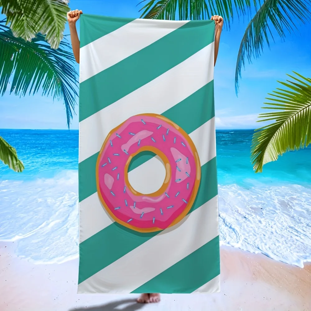 1pc Donut Print Microfiber Beach Towel,  Soft & Quick-Dry, Contemporary Style, Oblong Shape, Lightweight & Super Soft,
