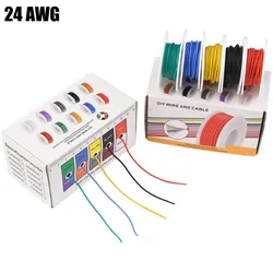 24 AWG Stranded Electrical Wire 24 Gauge Tinned Copper Wires Flexible Silicone Electric Hookup Wire Kit 5 Colors in One Box