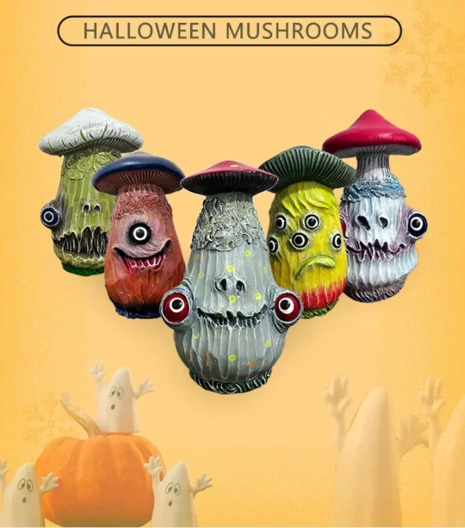 2026 Halloween Skull Mushroom Sculpture Monster Resin Crafts Funny Home Garden Decorations Office Desktop Miniatures