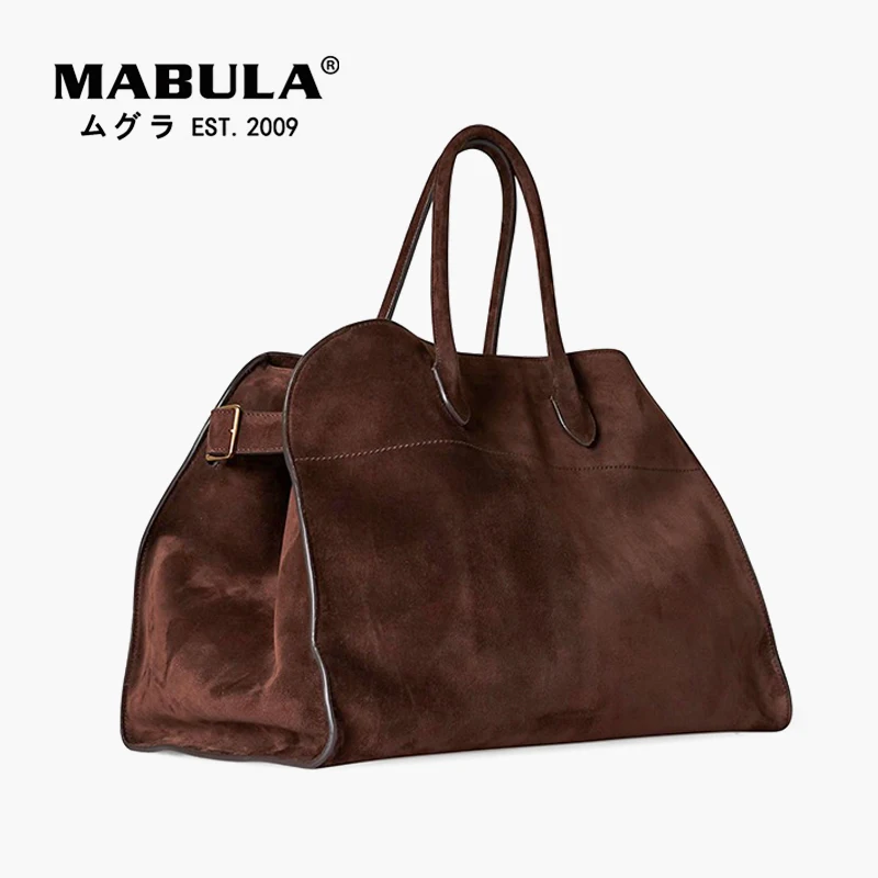 

MABULA Women's Vintage Suede Genuine Leather Tote Handbag Brand Luxury Design Large Capacity Shopping Pouch Ladies Commuter Bag