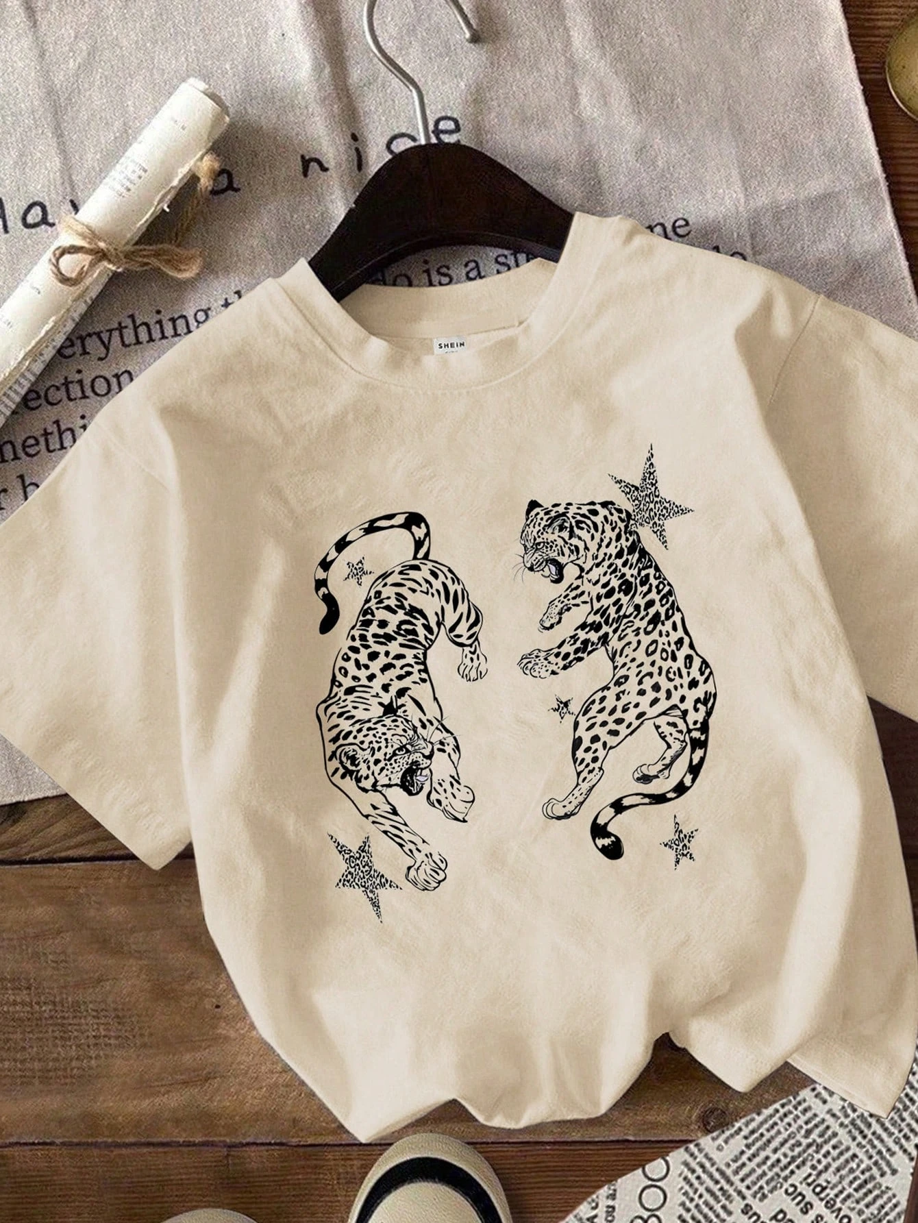 Cartoon tiger print pattern round neck short sleeve T-shirt casual simple style women's summer casual tops short sleeve