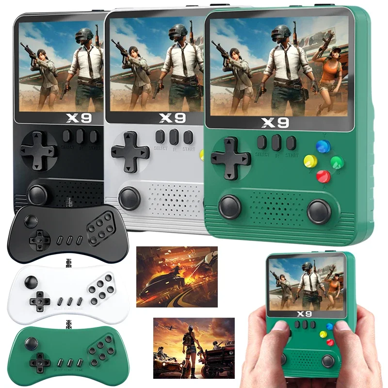 

Newest X9 Portable Game Console 3.5 Inch IPS Screen Retro Mini Handheld Game Player 64GB 15000 Games 3D Joystick Children's Gift