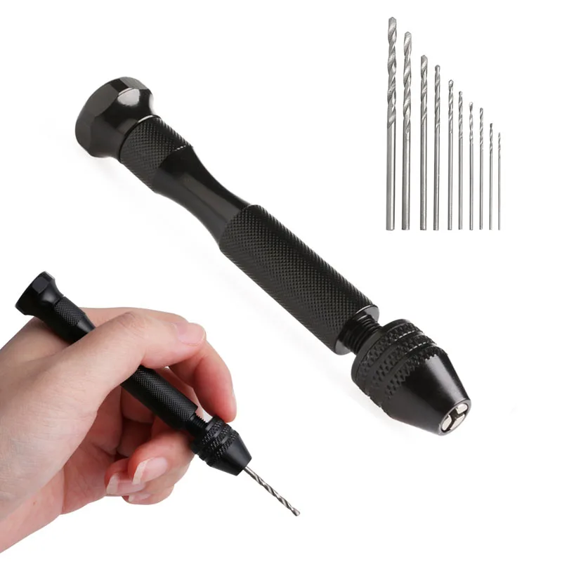 A2UD ร้อนไมโครอลูมิเนียมมือ เจาะ Keyless Chuck + 10 ชิ้น Twist เจาะ เครื่องมือโรตารี