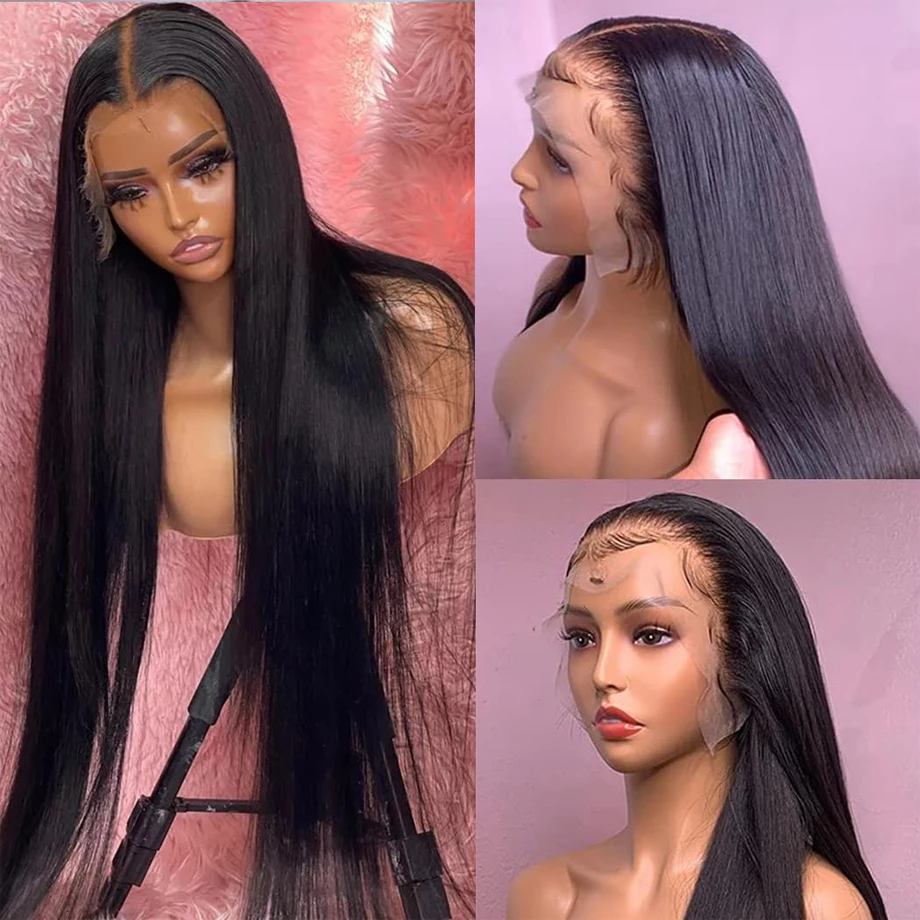 180% HD Straight 13x6 Lace Front Human Hair Wigs 30 36 Inches Transparent 13x4 Lace Frontal Wig Brazilian Remy Hair