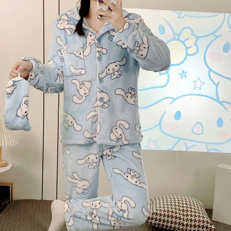 

Pochacco Women's 2025 Plush Thermal Flannel Pajama Set Fall Winter Cozy Warm Long Sleeve Home Loungewear Outfit