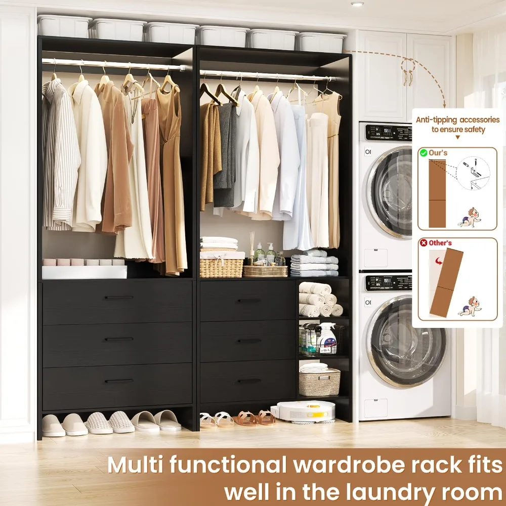 Closet System with 6 Drawers, 4.5ft, Set of 2, Set of 2, Black