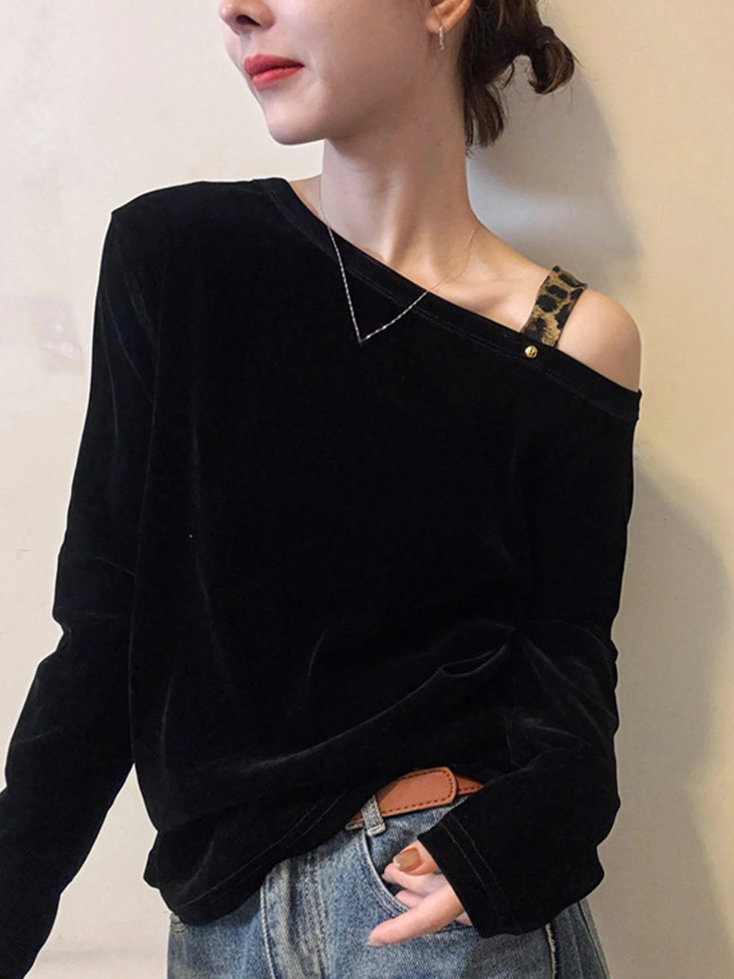 

Уютная вельветовая толстовка с открытыми плечами и длинными рукавами, осенняя, премиум-класса, повседневная, приталенная, базовая, для поездок на работу, в корейском стиле