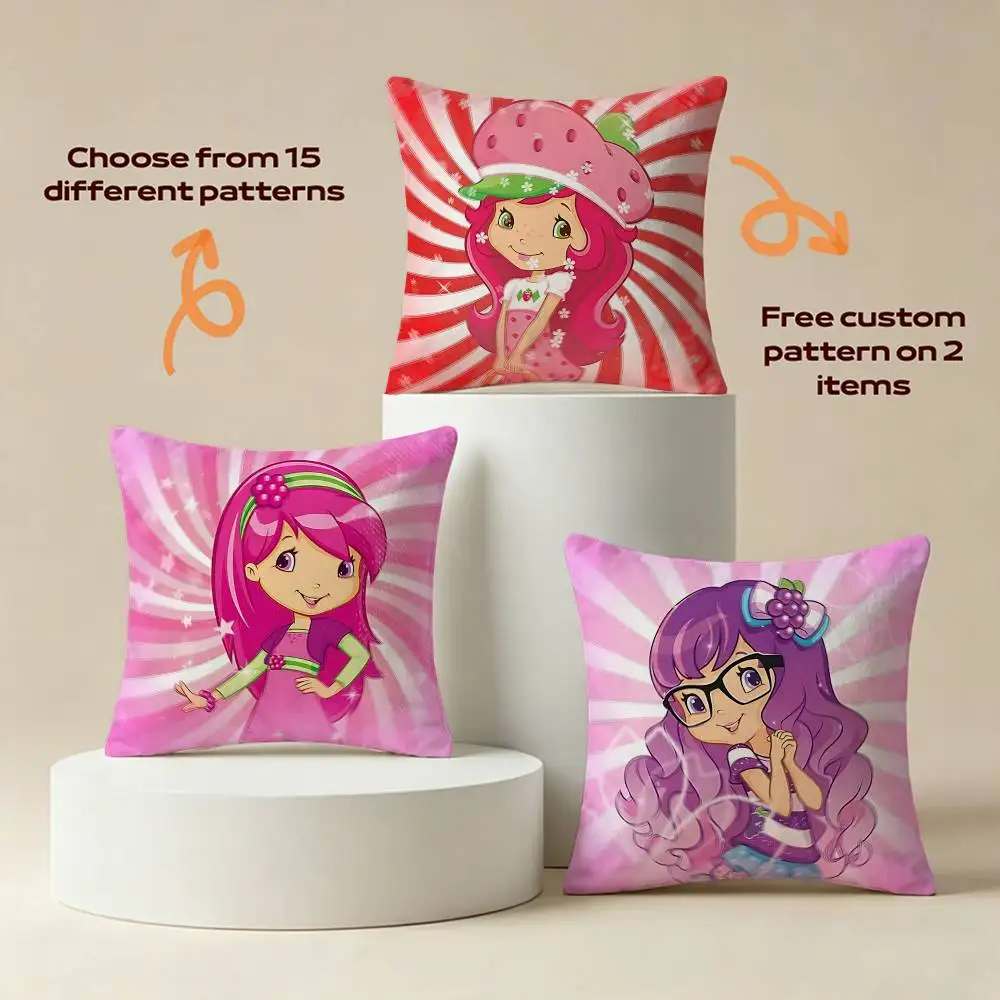 Lovely Strawberry S-Shortcake Girl Series Square Sofa Pillow Cover Solid Color Living Room Home Decor Cushion Case