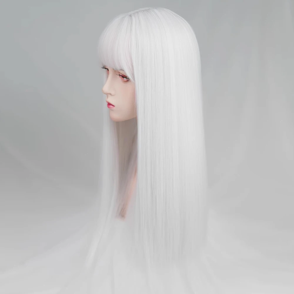 VICWIG White Long Straight Wigs with Bangs Synthetic Lolita Cosplay Natural Women Heat Resistant Hair Wig for Daily Party