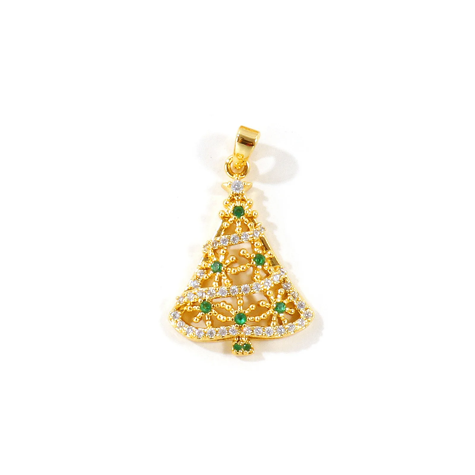 2 Stück Weihnachts-Zirkonia-Anhänger Weihnachtsbaum Elch Messing 18K vergoldete Anhänger für DIY Halsketten Schmuckherstellung Großhandel – Detail 10
