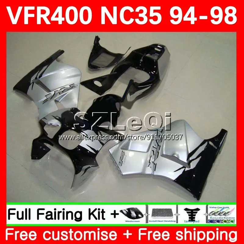 VFR400R For HONDA VFR400 RVF VFR 400 R RR 400R 94 95 96 97 98 Black silver 65No.16 RVF400R NC35 1994 1995 1996 1997 1998 Fairing