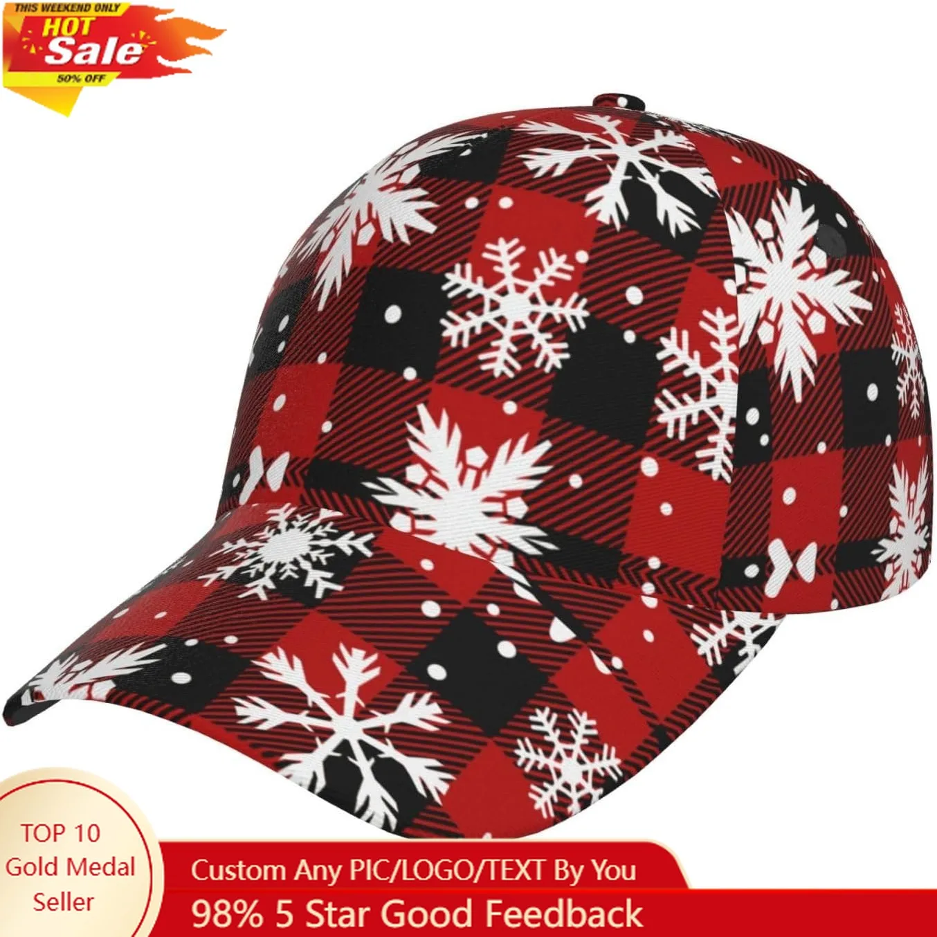 

Christmas Buffalo Plaid Snowflake Baseball Hats for Men Women, Funny Adjustable Xmas Santa Holiday Baseball Cap