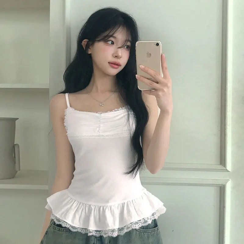 

Французский стиль, чистое желание, кружевной лоскутный жилет на бретельках для женщин, летний новый стиль, элегантный и сексуальный облегающий топ для пикантных девушек