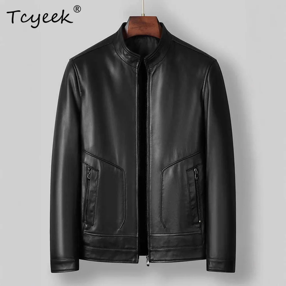

Tcyeek Real Leather Jacket Men Autumn Clothes Business Casual Sheepskin Mens Coats Chic Male Leather Coat 2026 Jaqueta De Couro