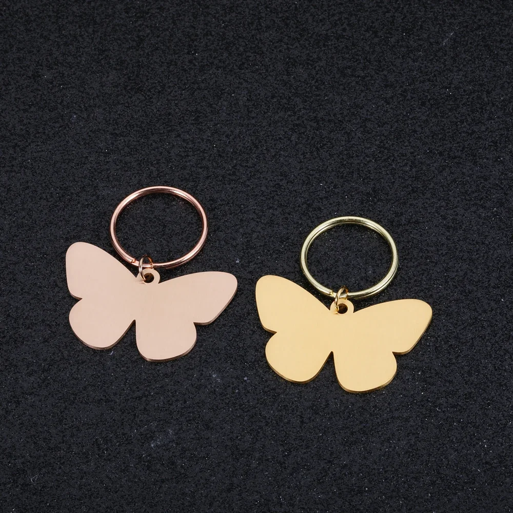 Wholesale 10Pcs/Lot Blank Tag Stainless Steel Butterfly Keychain for DIY Custom Logo Tag Pet Dog Tag Collar Pet Accessoriess