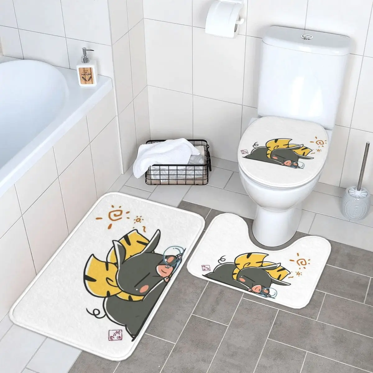 

Ranma 1/2 Saotome Pig Girls P Chan 3 Pcs Bath Mat Bathroom Set Toilet Lid Cover Home Decor Non-Slip Carpet Floor Rug