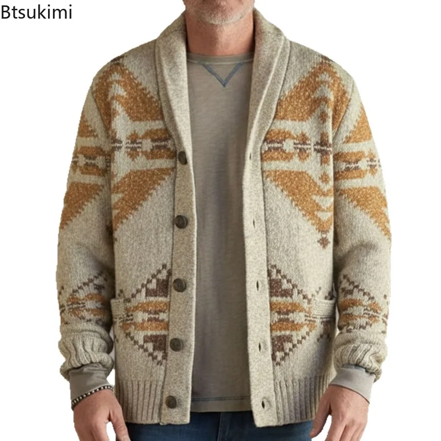 2026 Men\'s Thick Warm Cardigan Sweaters Oversized Harajuku Cartoon Knitted Sweater Pullover Male Streetwear Knitwear Men Tops