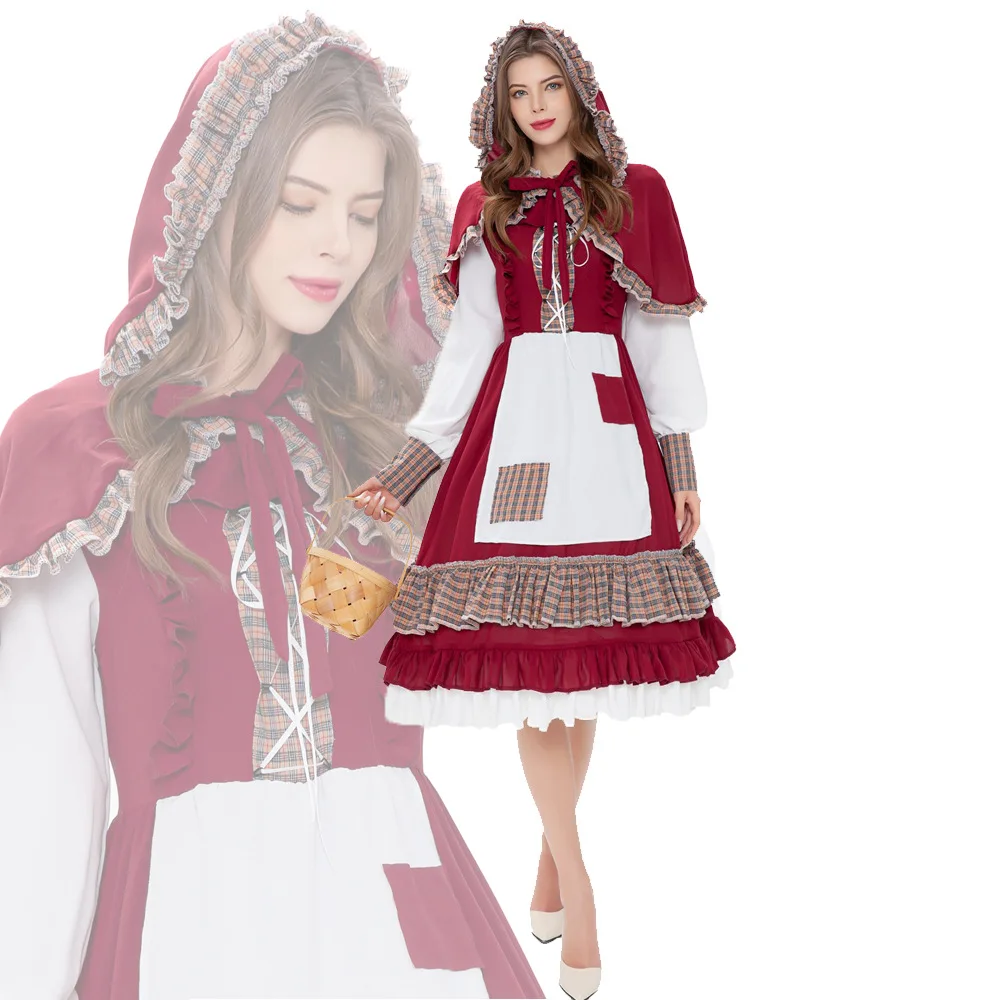 

Взрослый Хэллоуин Красная Шапочка Косплей Костюм Farmyard Manor Maid Слуга Платье Партии Костюм
