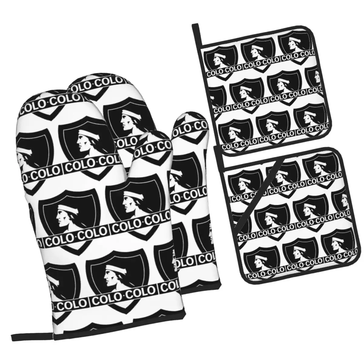 Social Y Deportivo Colo-Colo Oven Mitts and Pot Holder Sets of 4 for Baking Kitchen Cooking Grilling Resistant Non-Slip Gloves