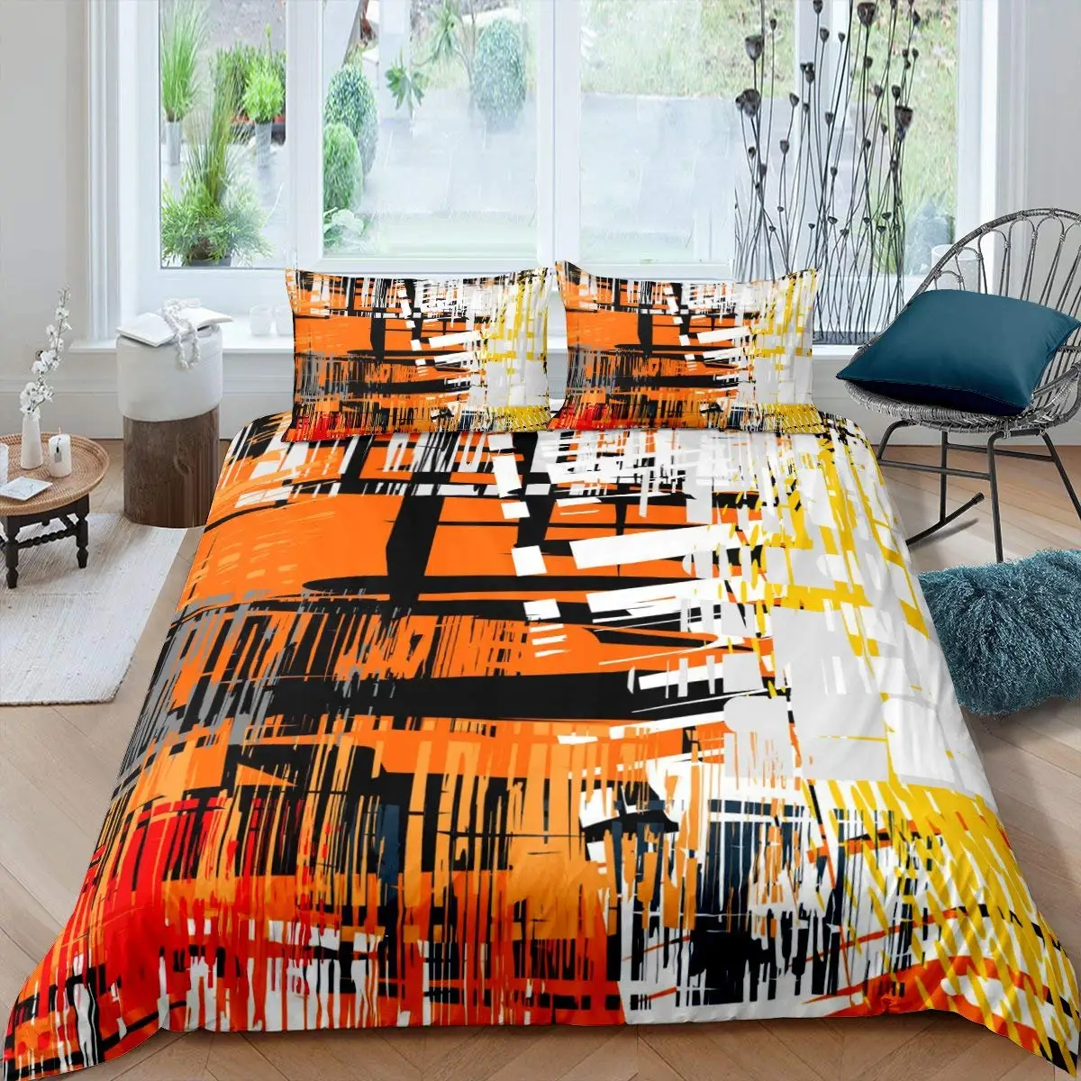 Hippie Graffiti King Queen Duvet Cover  Hip Hop Bedding Set for Kids Teens Adults Wall Urban Street Art Polyester Quilt Cover