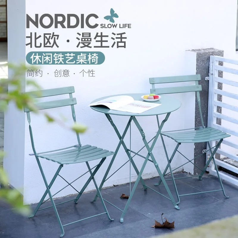 

Balcony table and chair small coffee table leisure table and chair combination three-piece folding outdoor and chair