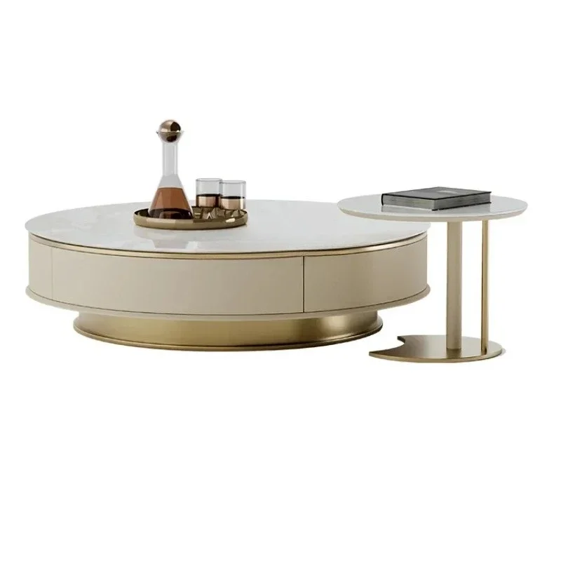 Y Modern light luxury coffee table, large flat-floor home use, designer living room round coffee table marble