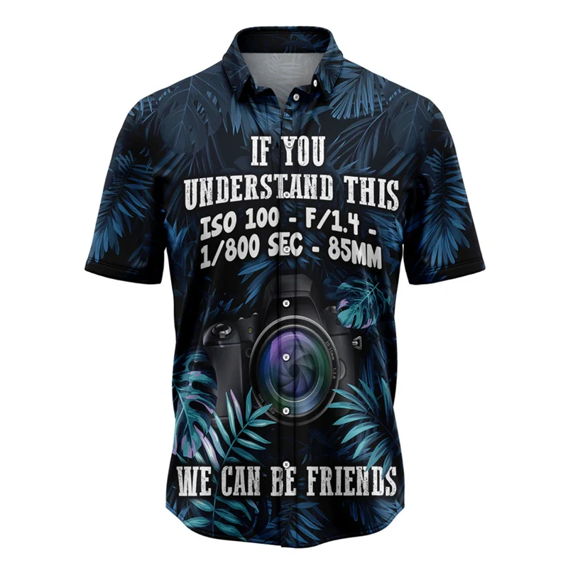 

Fashion Camera Pattern Hawaiian Shirts Summer Casual Holiday Vacation 3D Printed Shirt Loose Streetwear Photographer Blouses
