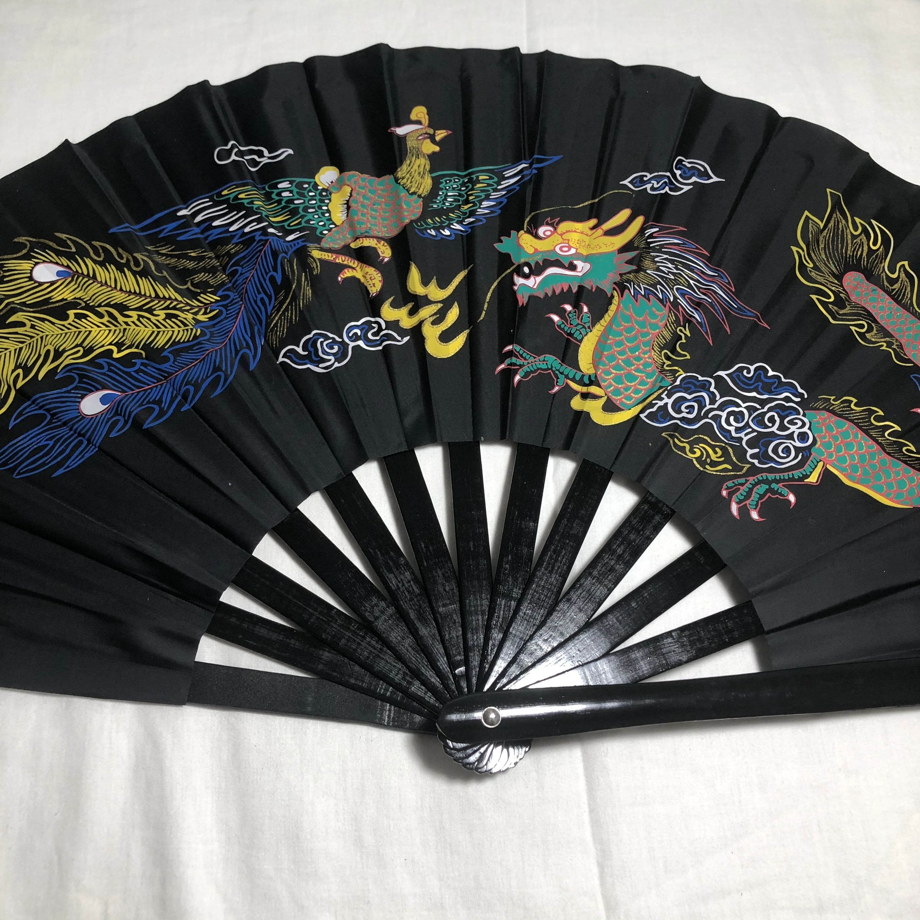 Dragon Phoenix Tai Chi Martial Arts Kung Fu Bamboo Silk Fan Right Hand Wushu Dance Practice Training Bamboo Bone Kung Fu Fan