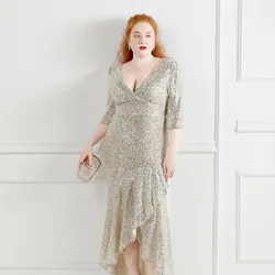 Plus Size suknia wieczorowa dla kobiet, eleganckie sukienki dla pulchnych, imprezowe, duże wesele, luksusowe, formalne cekiny ubranie dresbright