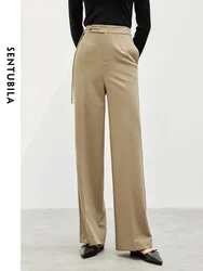 SENTUBILA Office Lady Straight Pants for Women 2024 Autumn Texture Fashion Solid Elastic Waist Simple Women Trouser 143K56198