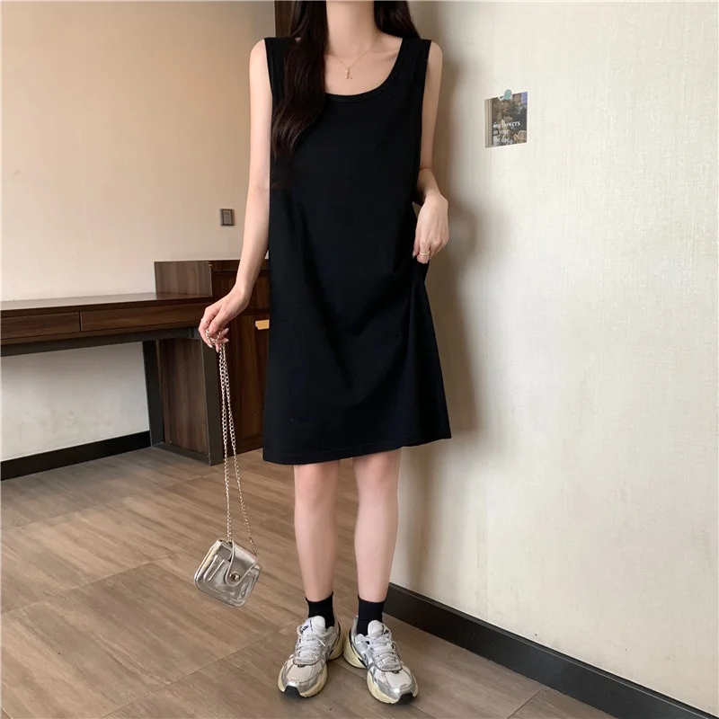 Pure Cotton Sleeveless Vest Strap Sexy Midi Dress Small Size Pure Desire Short Skirt Women's Summer Fashion Korean Style Prin...