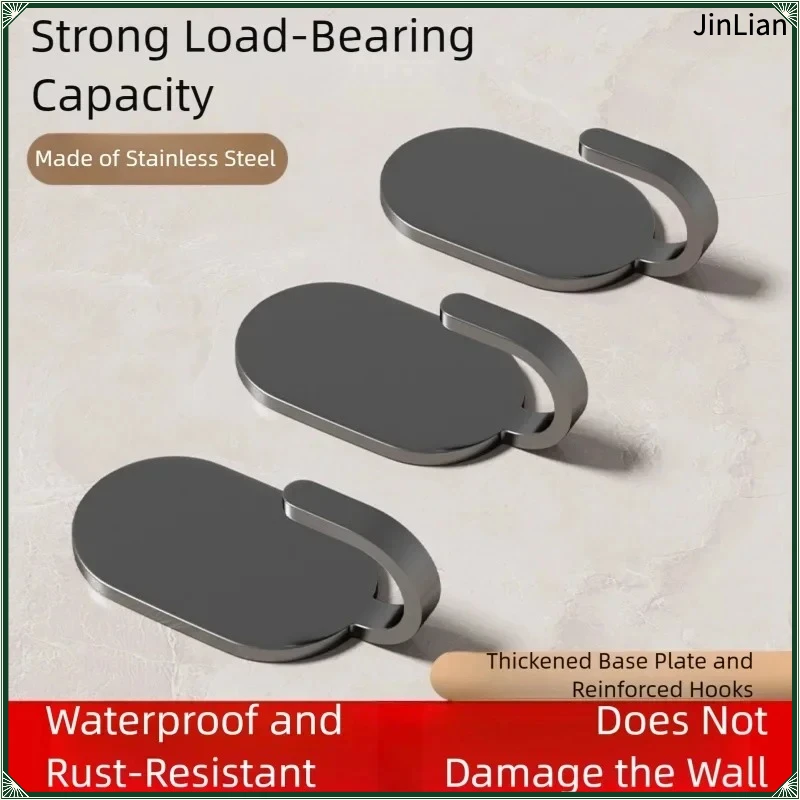Drill-Free Load-Bearing Stainless Steel Hooks with Strong Adhesive - Trace-Free Adhesive Hooks for Kitchen, Bathroom