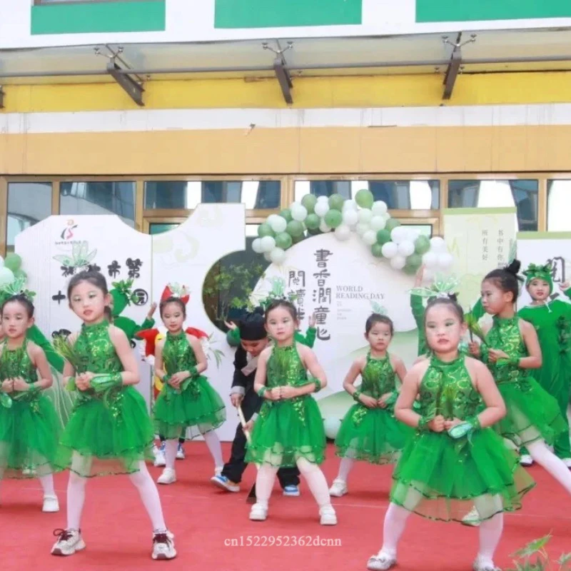 Robe de Ballet verte pour filles, Costumes de danse Jazz pour filles, robe de danse, Costume de spectacle, vêtements de danse sur scène