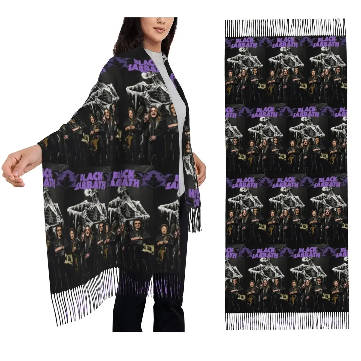 

Черный шарф Sabbath, шарфы с кисточками, женские мягкие теплые шали и накидки, длинная осенне-зимняя шаль
