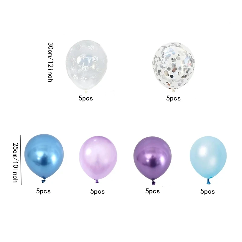 30Pcs Frozen Princess Balloon Set, Purple Blue Snow Latex Balloon Confetti Balloon, Birthday Party Decoration