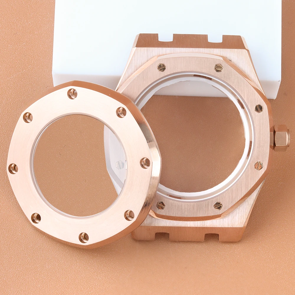 41 مللي متر NH35 ساعة حافظة سوار الفولاذ المقاوم للصدأ الياقوت الزجاج صالح Seiko NH35 NH36 الحركة التلقائية مقاوم للماء حافظة من خشب البلوط الملكي