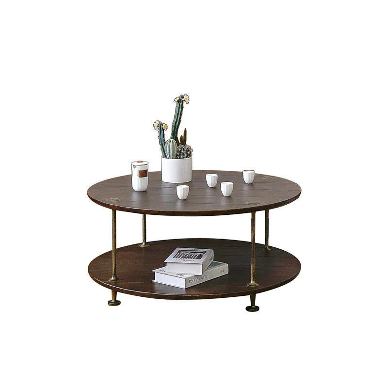 

Скандинавский простой современный круглый журнальный столик из цельного дерева для маленькой квартиры, светлый роскошный стол из кованого железа из итальянского дуба с круглым краем
