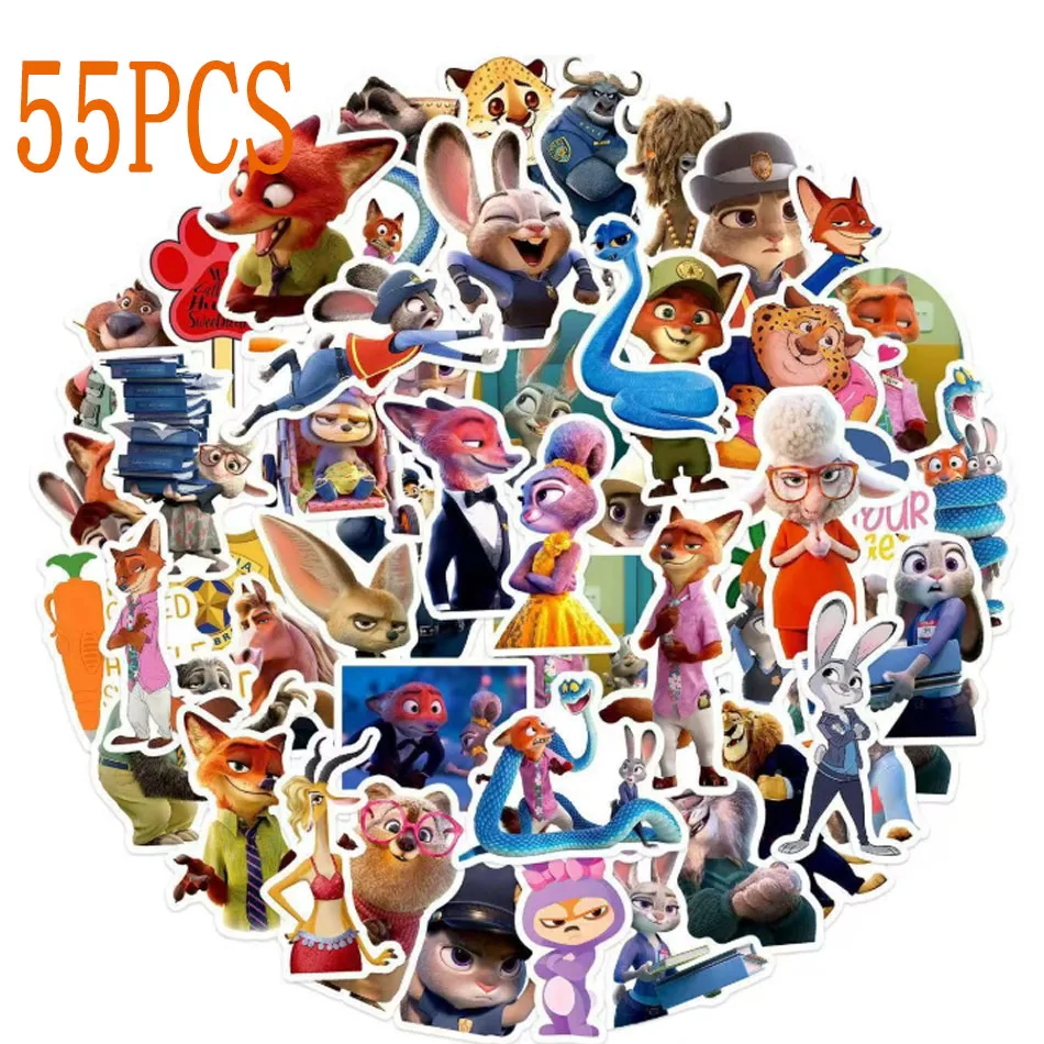 55PCS Cartoon Animation Zootopia 2 Cute Funny Graffiti Sticker DIY Water Cup Wardrobe Computer Desk Stationery Box Decal Toy