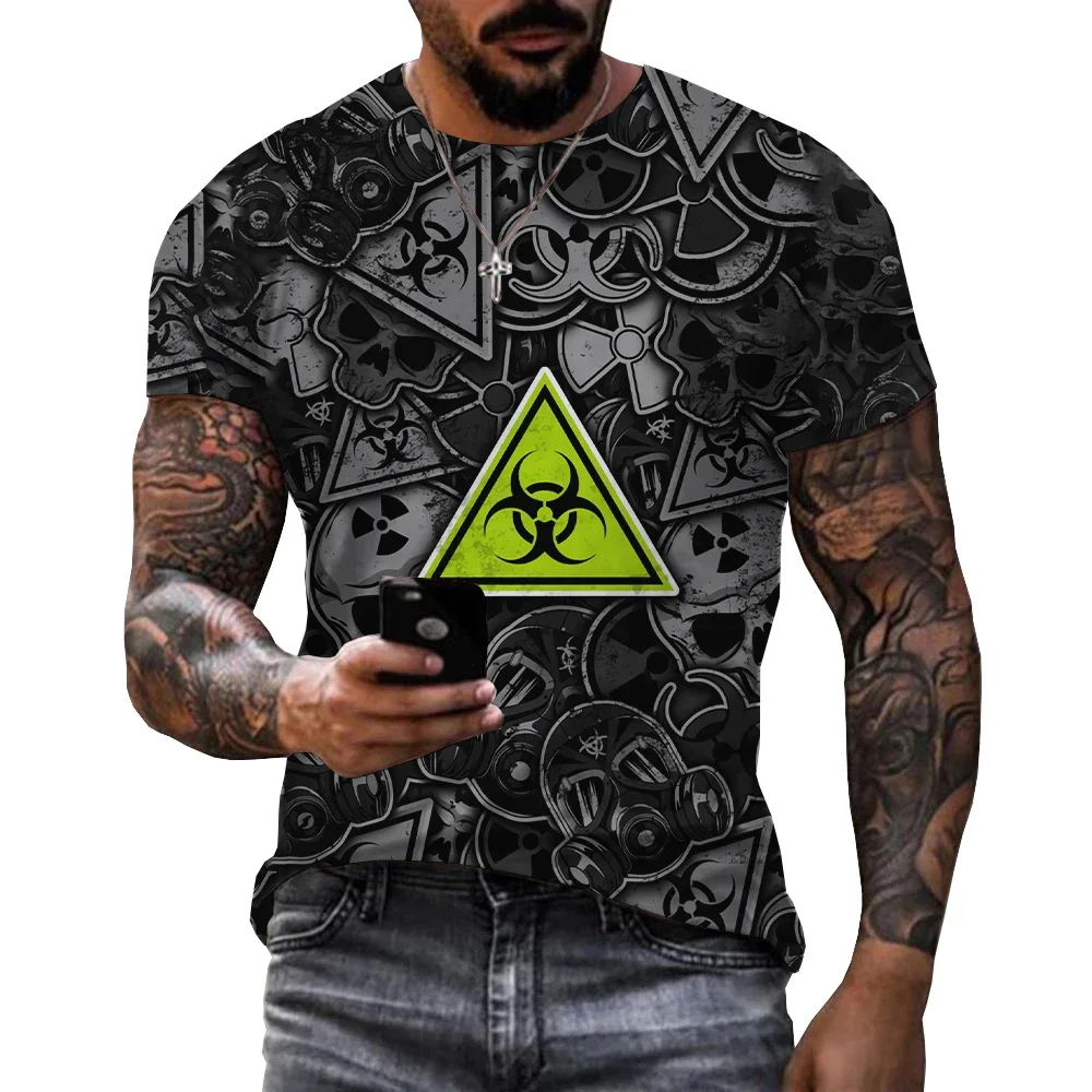 

Funny Men's T-Shirt 3D Warning Icon Print Short Sleeve Tops Street Casual T Shirt Streetwear Oversized Tee Shirt Men Clothing