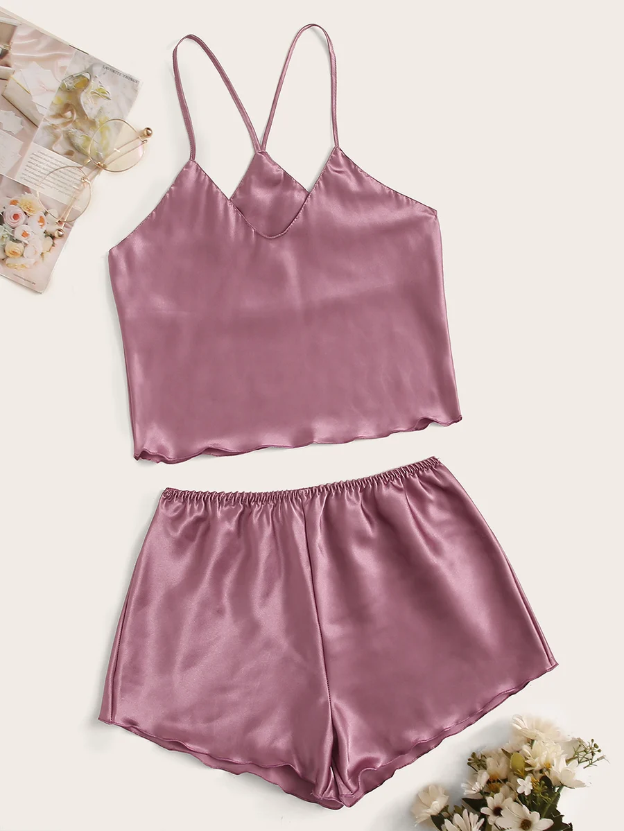 Satin Cami Top And Shorts Pajama Set For Women