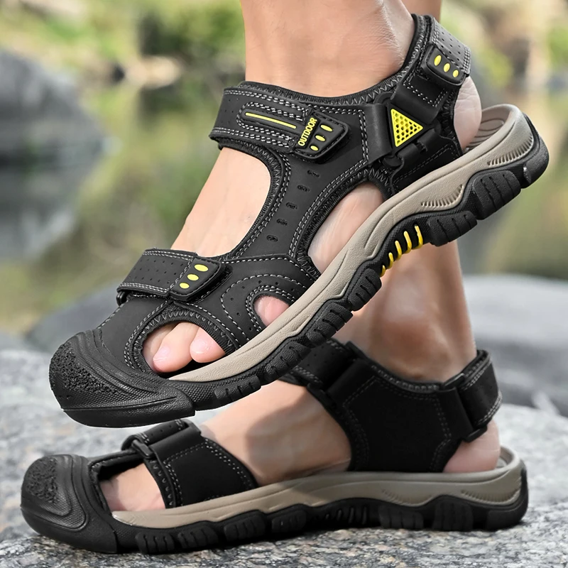 Genuine Leather Men\'s Sandals Summer New Large Size Men\'s Shoes Fashionable Baotou Non-slip Soft Sole Sandals Slippers 38-46