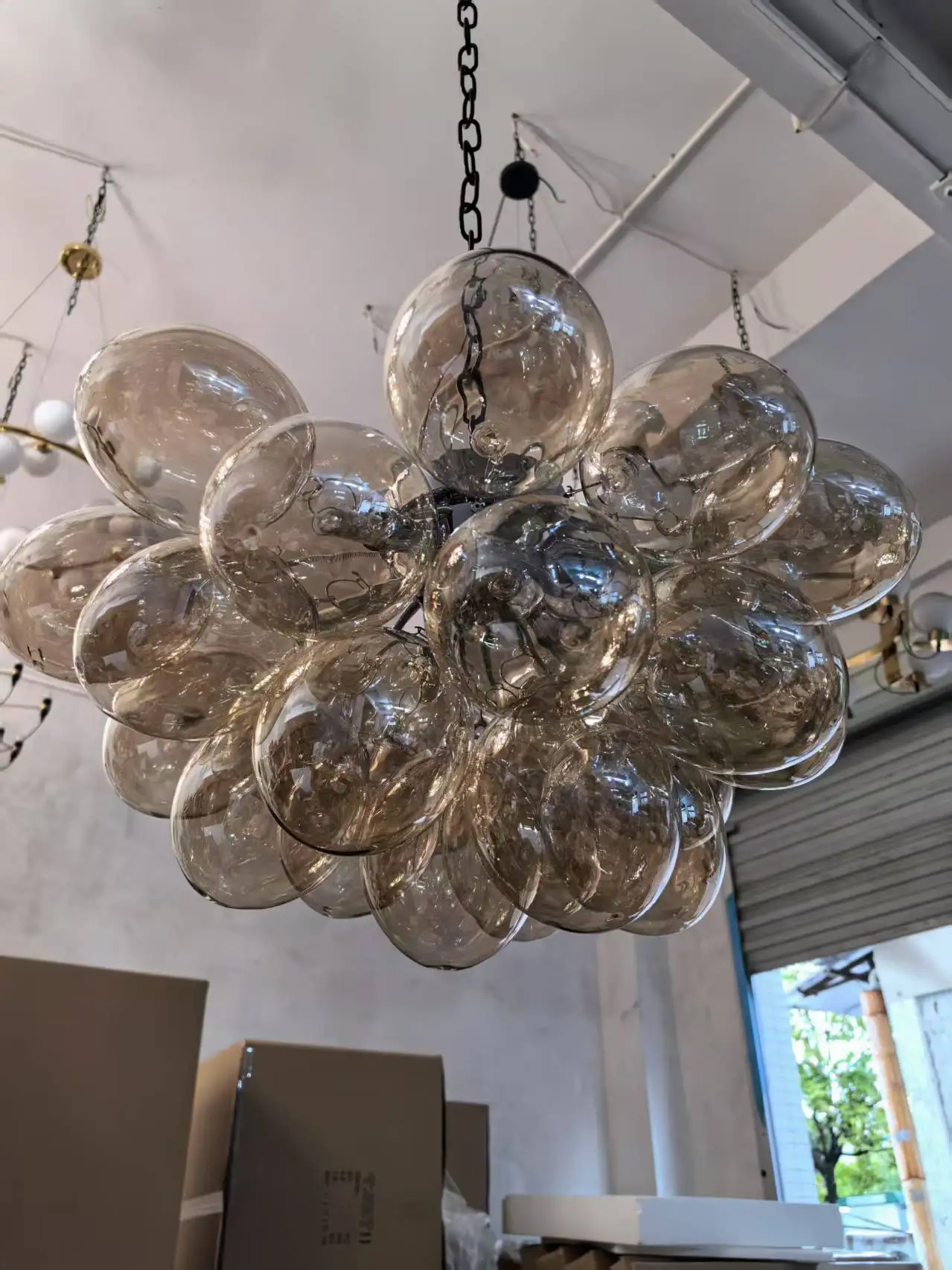 French design balloon bubble pendant light boys children bedroom light living room decoration creative grey glass pendant light