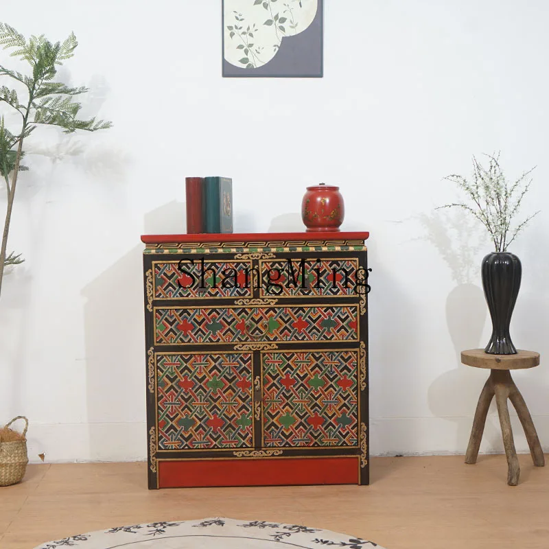 

ZYY new Chinese-style painted entrance cabinet, living room floor cabinet, antique and old storage decorative cabinet