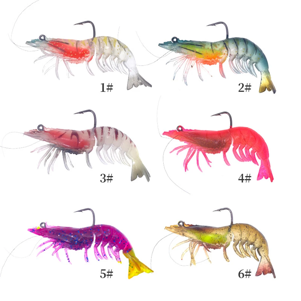 

Glow-in-the-Dark Shrimp Lure Soft Bait Lead Covered Warped Mouth Design with Hook for Blackfish Bass Saltwater Fishing