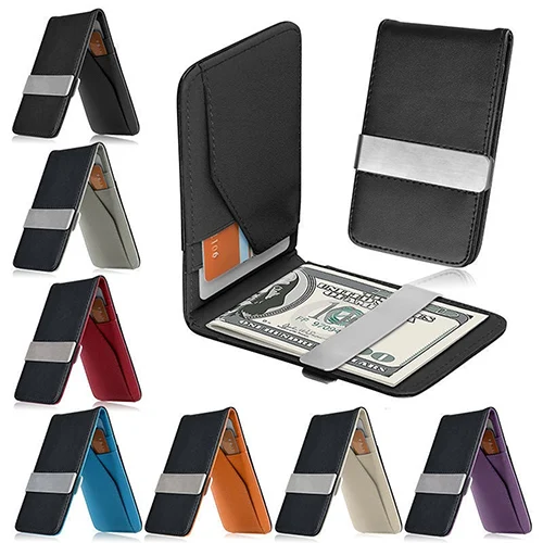 Free ship Fashion Men\'s Leather Money Clips Wallet Multifunctional Thin Man Card Purses Women Metal Clamp For Money Cash Holder